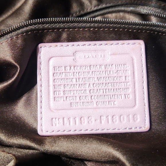 Coach Signature Stitch Patent Leather Tan with Lavender Large Tote Bag - Picture 7 of 16